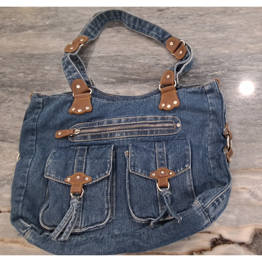 Vintage Y2K Denim Buckle Shoulder Bag with Pockets Women